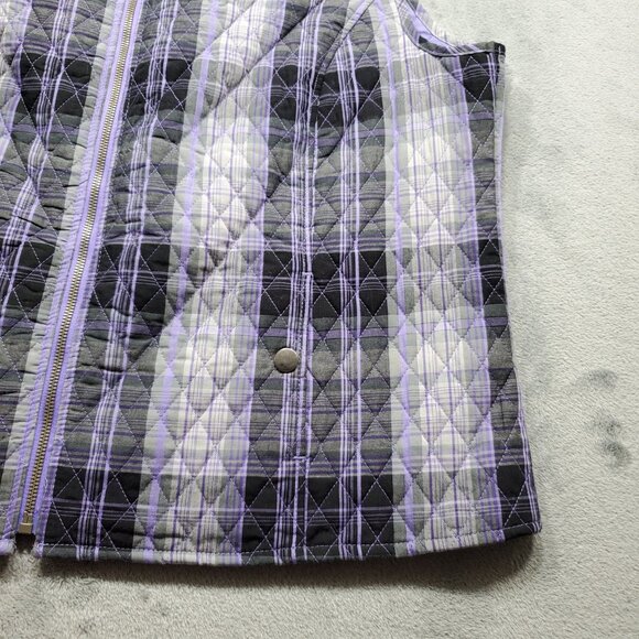 Southern Lady Quilted Full Zip Plaid Vest 2 Pockets Purple Gray Wms Sz XL - Picture 7 of 10
